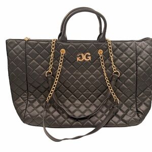 Elegant Black Quilted Tote with Gold Chain by Gilda Paris